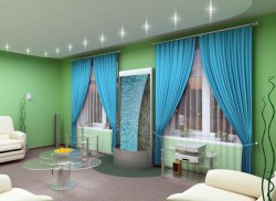 rideaux sous papier peint vert