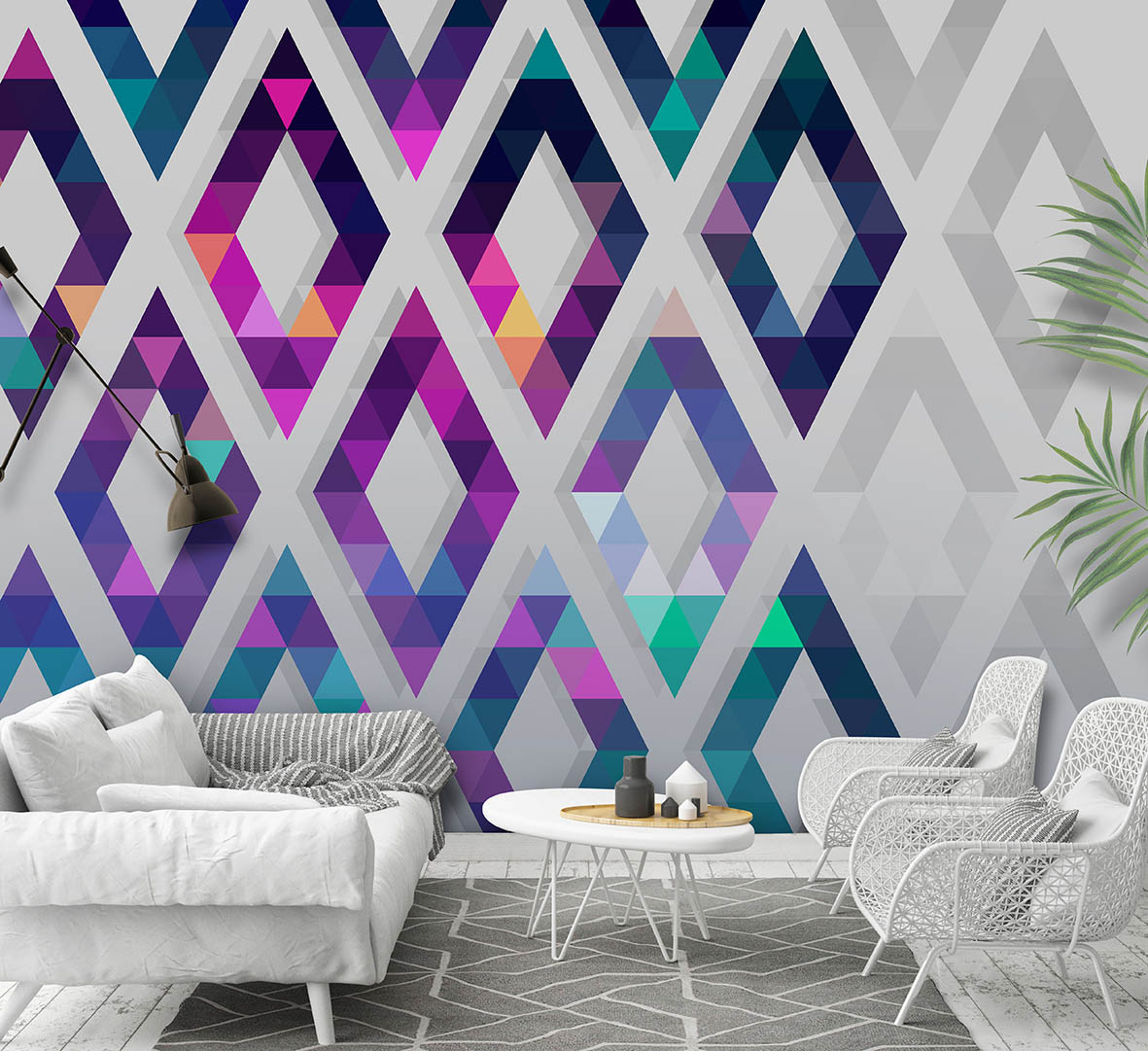 Papier peint à motifs géométriques à l'intérieur: 4 conseils d'utilisation